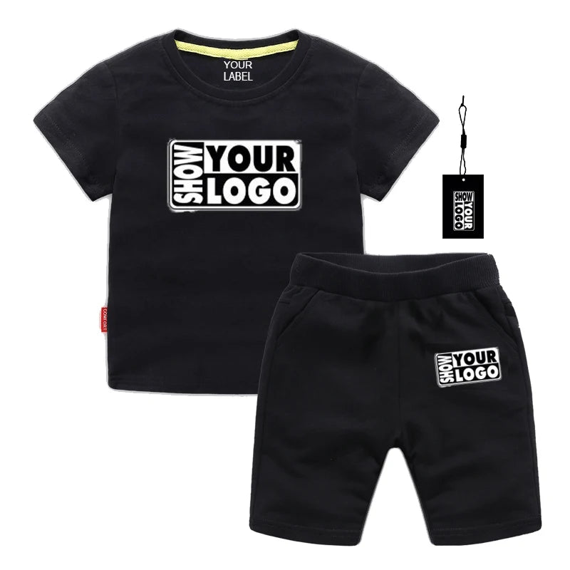 Free Cards Free Labels 100% Cotton Kids Short Sleeve t Shirt and Shorts Set Custom Design Kid Clothing Sets With Your Design