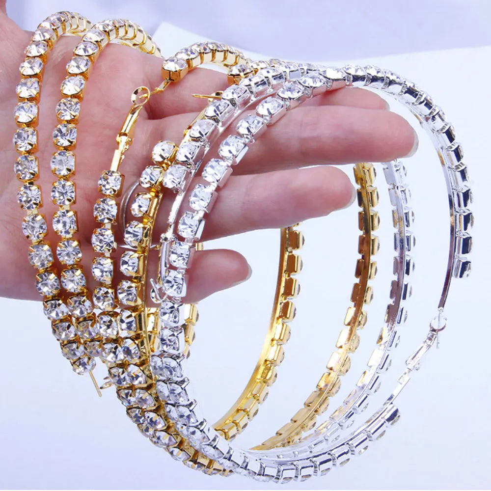 Trendy Rhinestone Diamond Big Large Hoop Earrings for Women