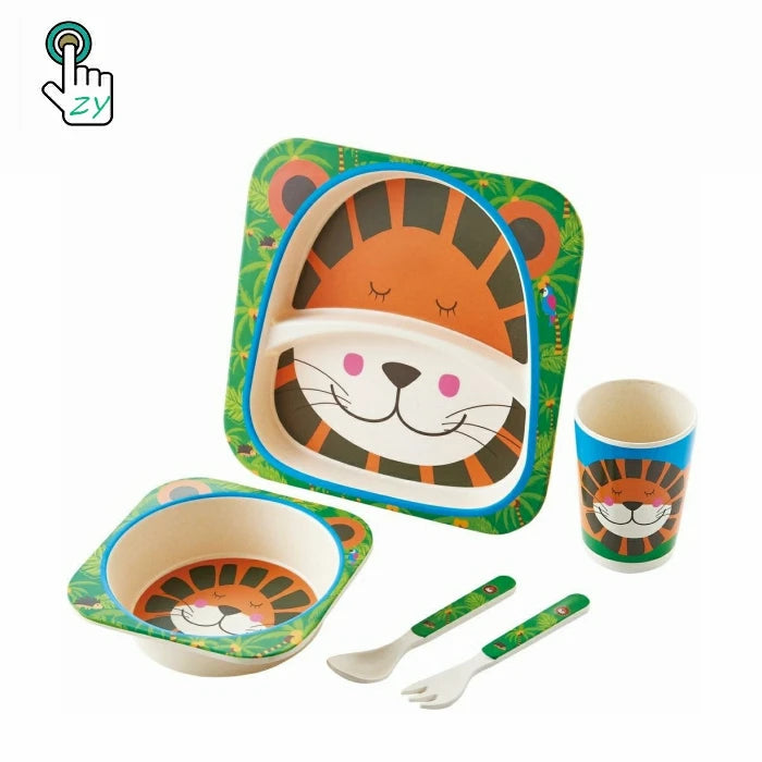Factory Wholesale Price Eco Friendly BPA Free Dishwasher Safe Bamboo Fiber 5 Pcs Tableware Dinner Set for Children