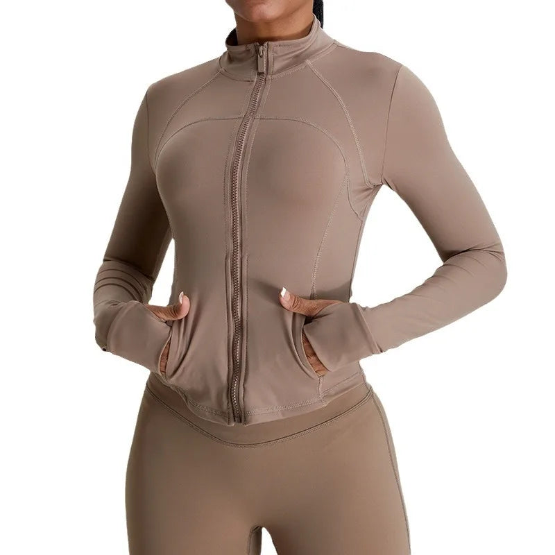 Long Sleeve Autumn Fitness Sport Yoga Coat Women's Lightweight Full Zip Running Track Jacket Yoga Jacket MegaBDM