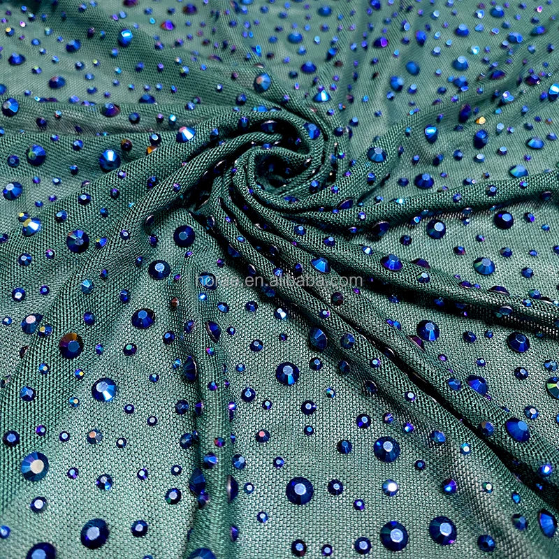 F012 Customized production of three types of rhinestone size tulle fabric elastic tulle rhinestone fabric