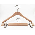 Classic Natural Color Wooden Hanger Custom Jacket Suit Coat Hanger Pants Skirt Clips Hanger