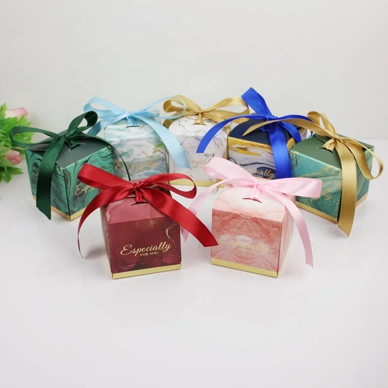 Marble Style Bronzing Art Paper Folding Square Box Embossing Gold Foil Matt Lamination UV Coating Recycled Materials for Wedding MegaBDM