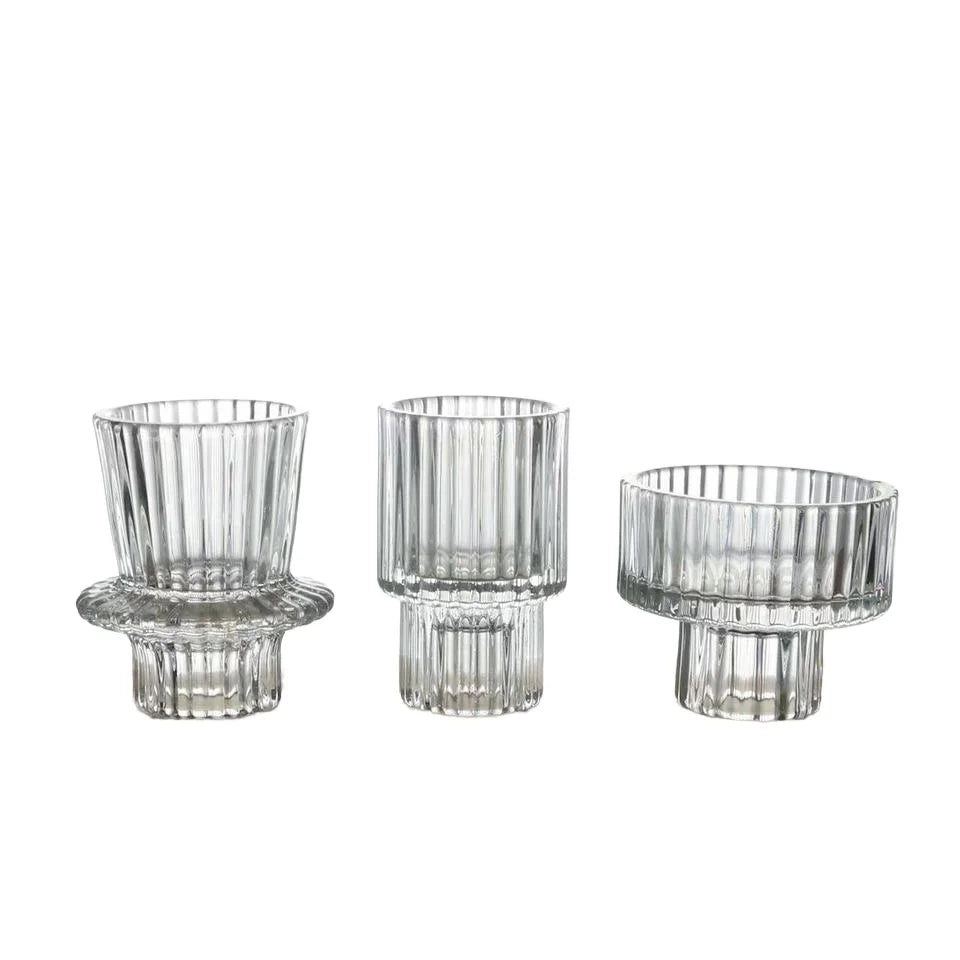 European Style Minimalist Double Head Candlestick Holder Vertical Transparent Glass Metal for Tabletop Coffee Shop Decorations