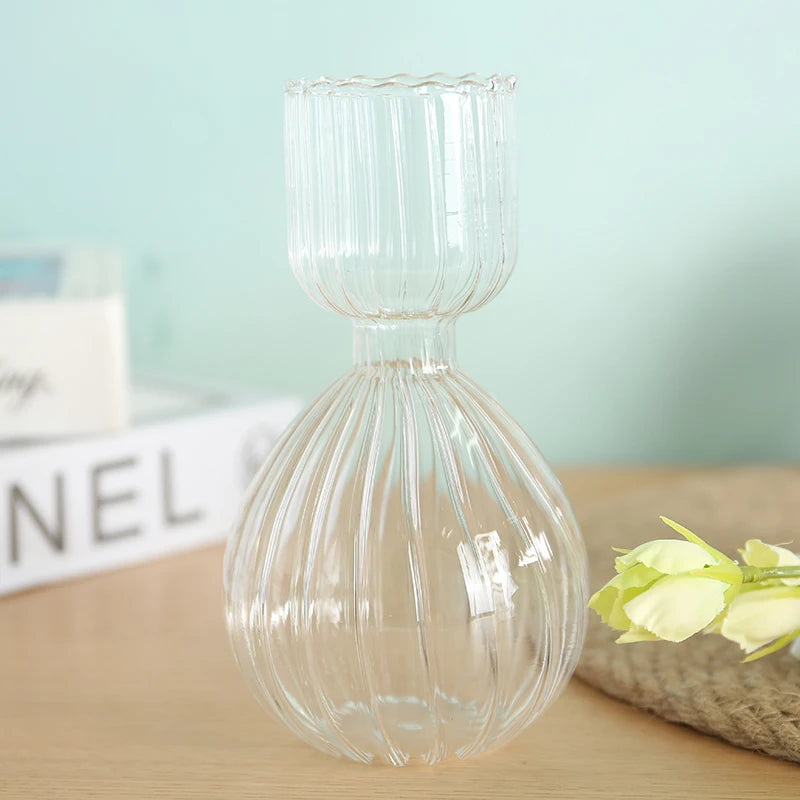 Modern Luxury 25cm Tall Transparent Striped Borosilicate Glass Cylinder Tabletop Vase Good Quality Home Decor for Wedding