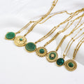 Female Geometric Design Stainless Steel Luxury Natural Green Stone Necklace Pendant Jewelry Wholesale