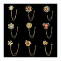 Fashion Wedding Men Bridegroom Fringed Ornament Gold Chain Brooch Suit blazer Beaded Flower Rhinestone Corsage Long Lapel Pins