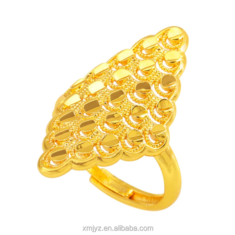 Cross-Border Large Prismatic Flower Open Ring Brass Gold-Plated Niche Design Sense Ring Female Ins Does Not Fade