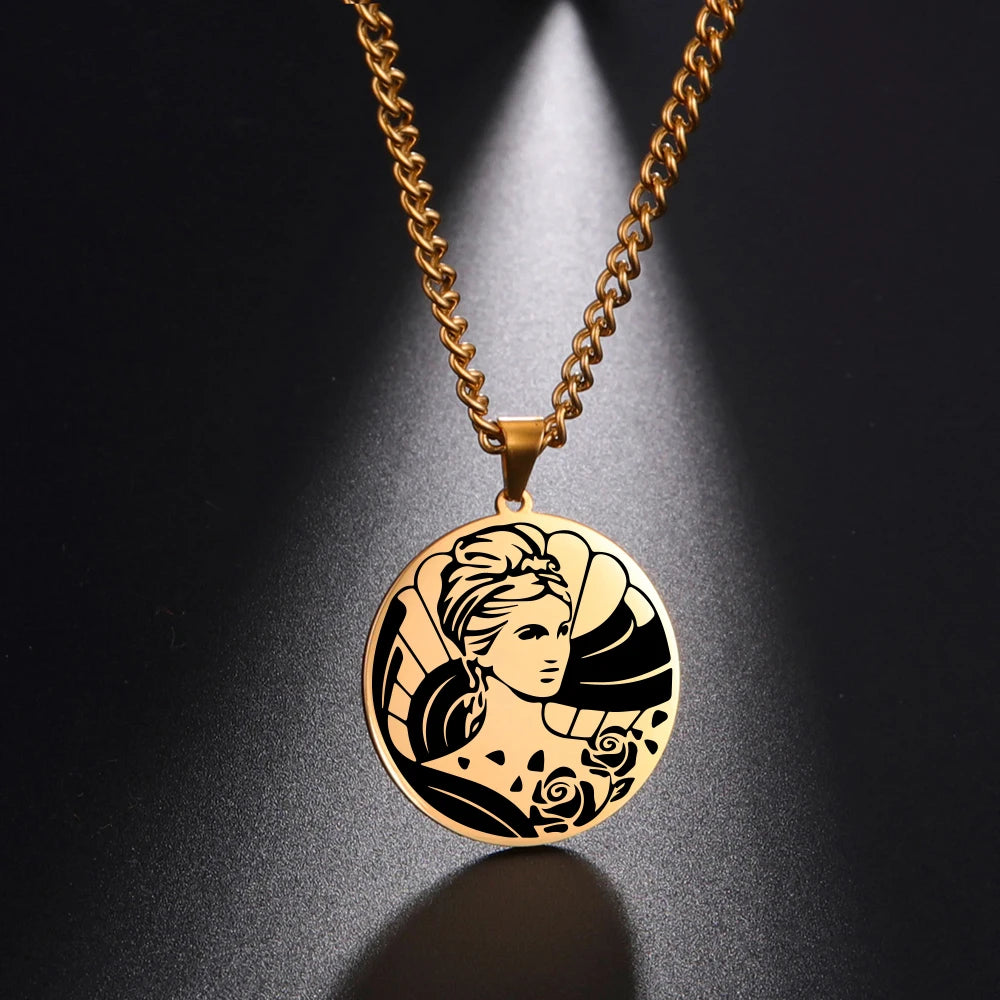 Aphrodite Pendant Necklace Gold Plating Classic Stainless Steel Neck Chain for Men Women Greek Mythology Goth Charm Jewelry Gift