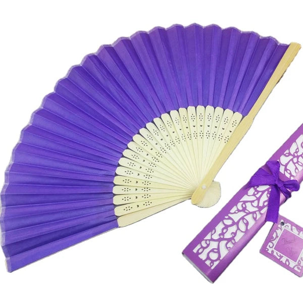 Customized Bamboo Wedding Hand Fan with Fabric Manual Elegant Bamboo Crafts for Weddings