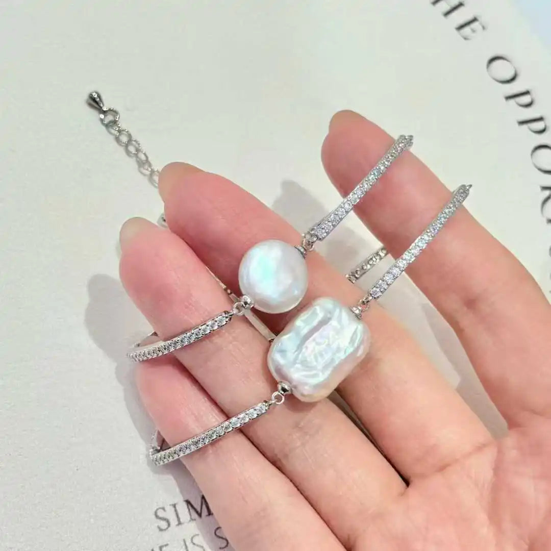 Hot Selling Platinum Plated AAAA Grade Tennis Bracelet Zircon Inlaid Natural Button Blocks Baroque Freshwater Pearls Luxury