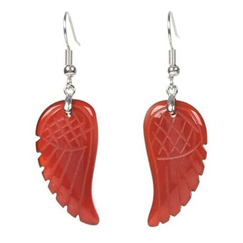 HZ Fashion Classic Trend Women Natural Stone Rectangle Gemstone Earring Red Jasper Angel Wing Earrings