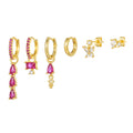 6Pcs Luxurious Red Gemstone Drop Earrings 3A Zircon S925 Silver for Elegant Brides and Parties Jewelry Set