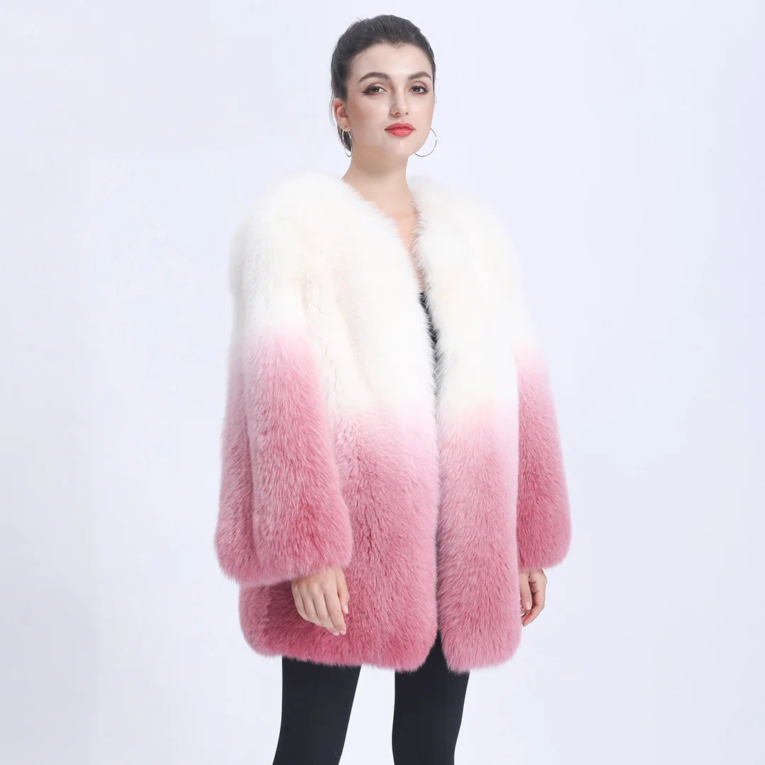 Factory Wholesale Price Elegant Lady Furry Fox Fur Coat Women Jacket