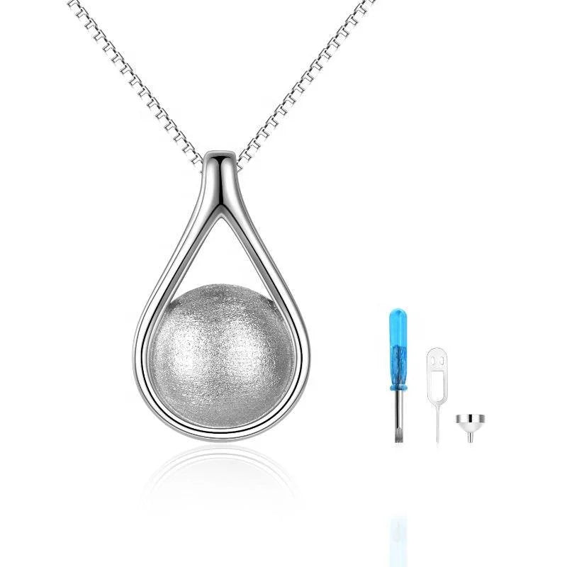 Cremation Jewelry 925 Sterling Silver Rhodium Plated Teardrop Pet Urn Necklace for Ashes