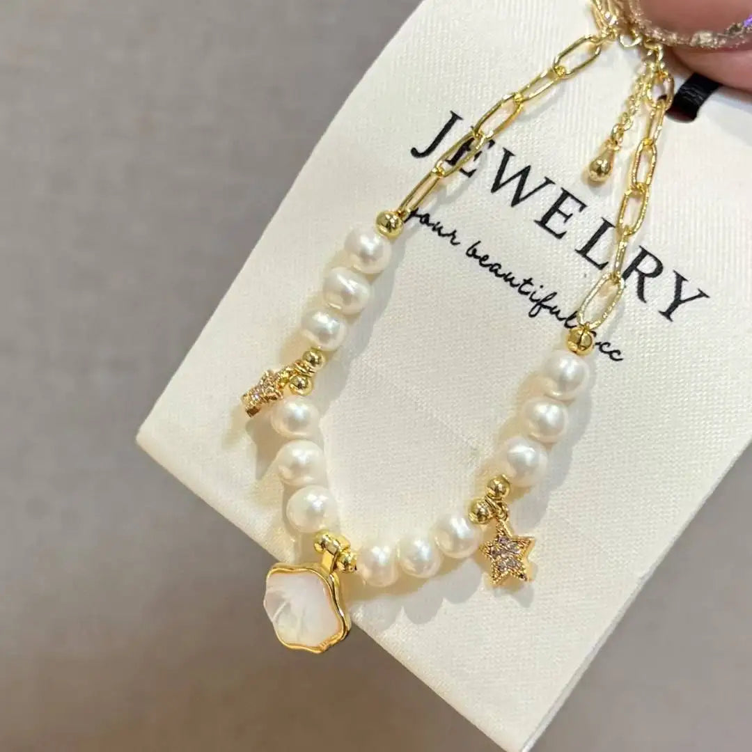 Love Oath Vintage White Pearl 18K Gold Plated Bracelet 5-6mm Natural Freshwater Potato Wedding Party Jewelry Gift Women's