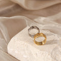 Chris April Fashion Jewelry PVD Gold Plated 316L Stainless Steel Water Proof Octangle Band Ring