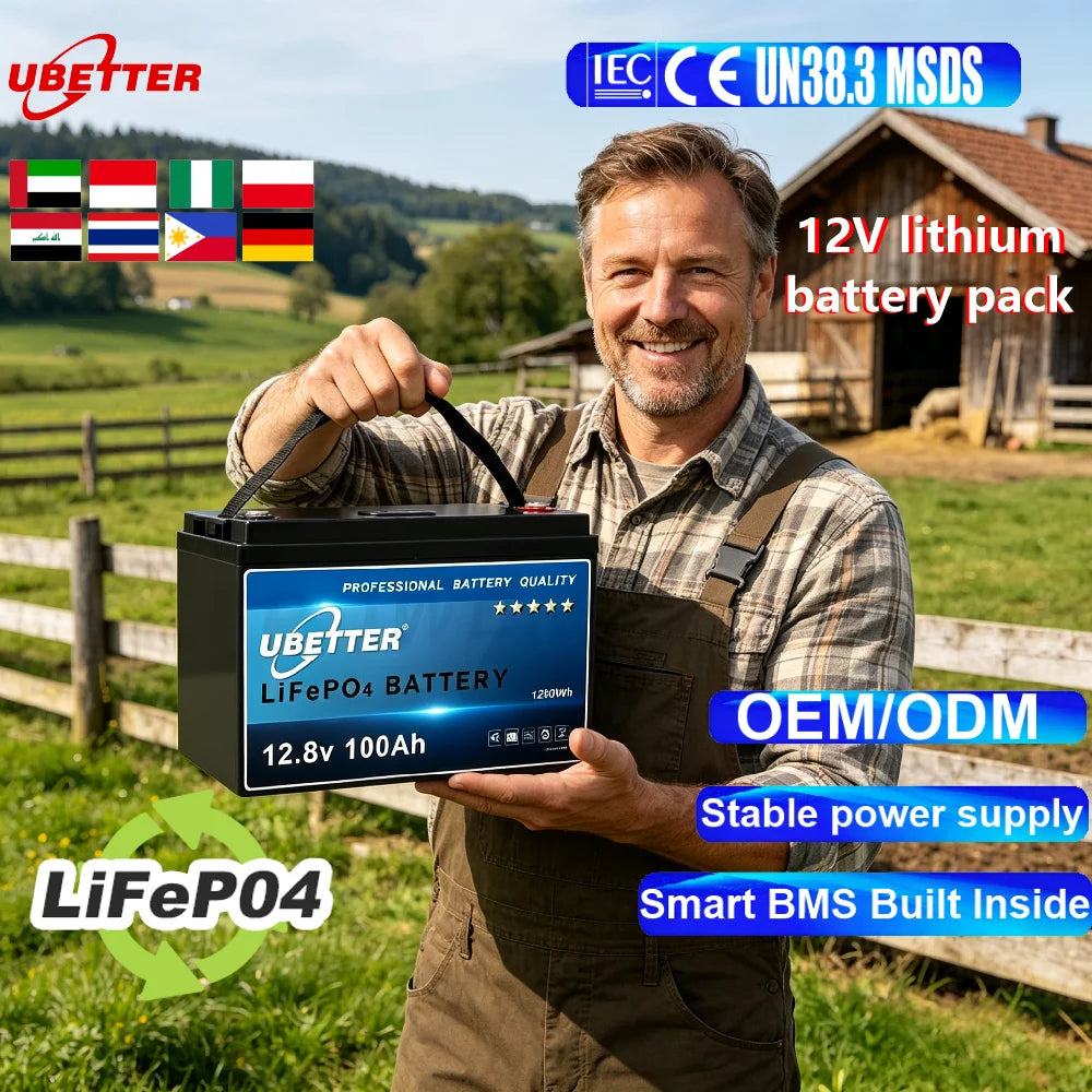 Ubetter QGL-1212 12.8V 100Ah Solar Energy System Home Hybrid Inverter LiFePO4 Semi-Solid State Battery Pack 1280Wh EV 2000-5000