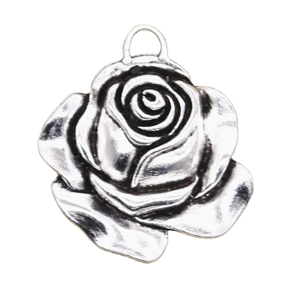Charms Rose Flower 36x33mm Tibetan Silver Color Pendants Antique Jewelry Making DIY Handmade Craft