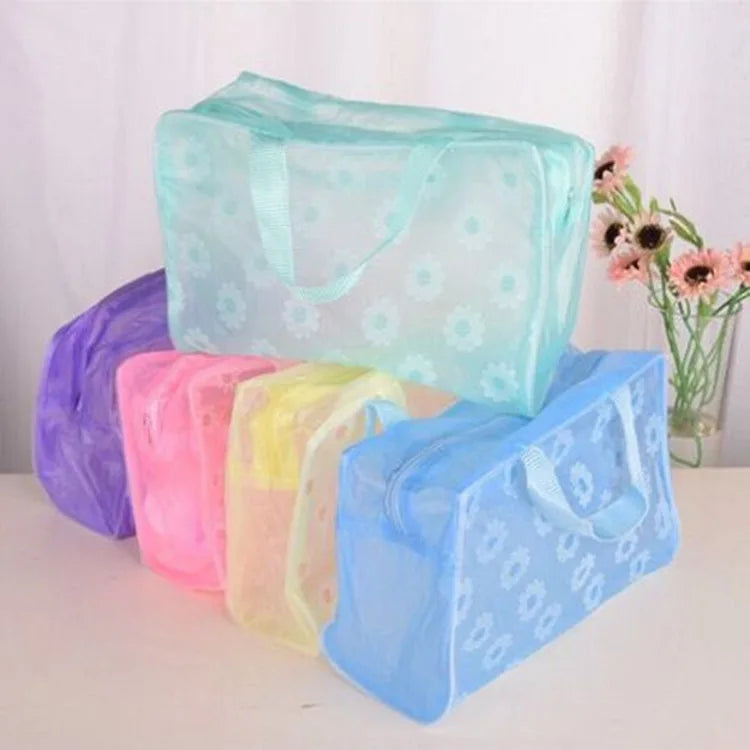 Portable PVC Handle Travel Makeup Storage Bag with Zipper Waterproof Bathroom for Toiletry Case Organizer Dispenser Bag for Ladi