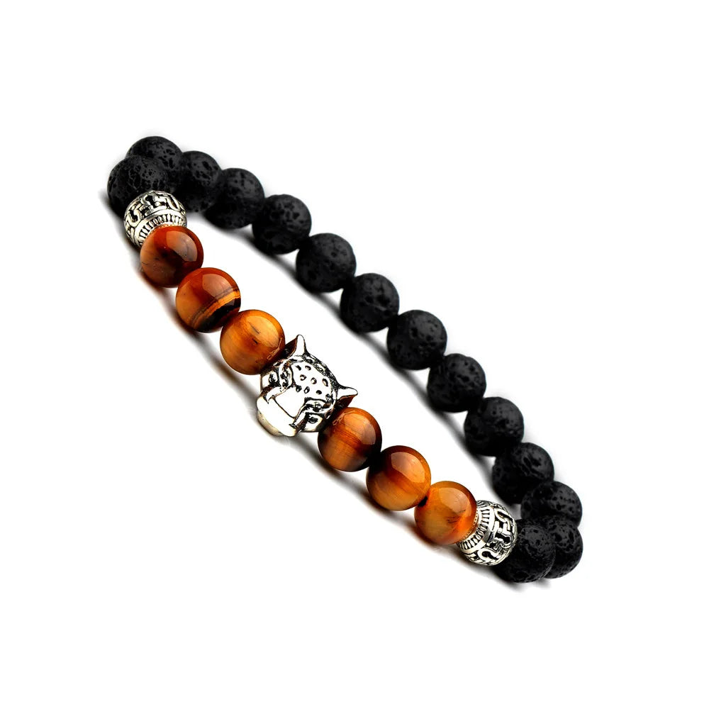 Wholesale Ethnic Unisex Gold Fashion Jewelry Buddhist Energy Natural Volcanic Crystal Rhinestone Leopard Head Beads Buddha