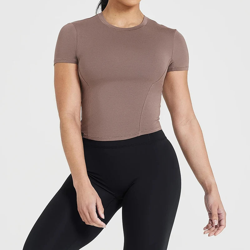 Custom Women's Cropped Mid Tee Breathable Cotton Fitness Gym Crop Top with Short Sleeves Ladies' Summer Plain Top