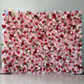 E04-1 Wedding Floral Decor 3D Roll up Fabric Cloth Flower Curtain Mat White Red Artificial Silk Rose Flower Wall Backdrop Panels