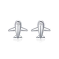 Cute Mini 925 Sterling Silver Micro Inlay CZ Diamond Airplane Plane Stud Earring for Women