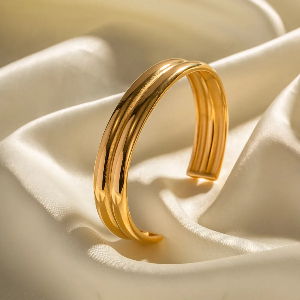 Ilona New Arrival Open Bracelets C-Shape Cuff Bangle 18K Gold Plated Stainless Steel Fashionable for Women