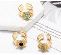 Sunflower Natural Stone 18K Gold Plated Stainless Steel Adjustable Rings Vintage Dainty Jewelry Rings for Women