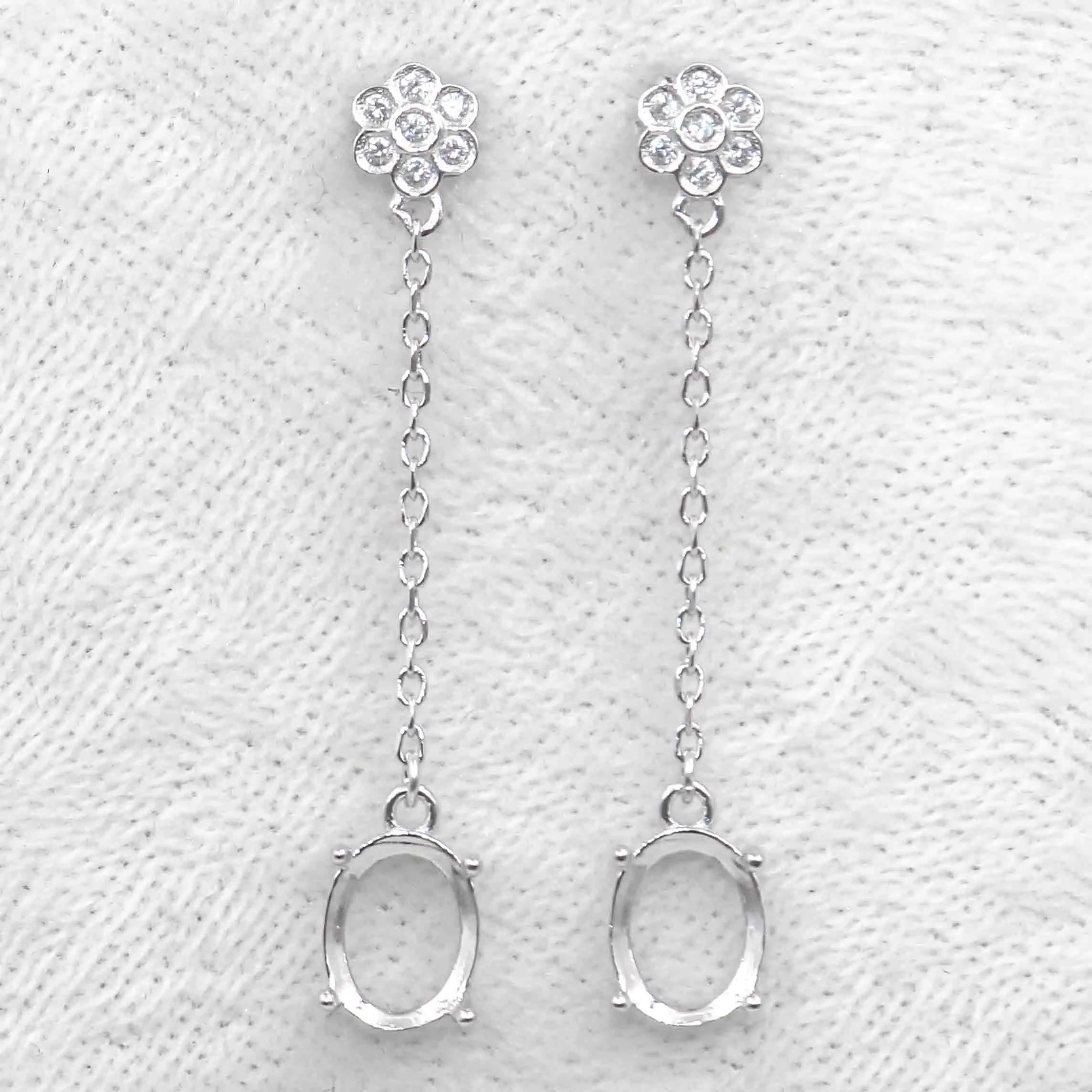 Sterling Silver 7*9mm Semi Mount Line Earrings Empty Support Blank Claws Setting S925 Base Without Center Stone for DIY Inlay