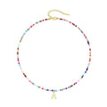 Wholesale Bohemian Style Gold Plated Stainless Steel Necklace for Women Natural Stone Colored Rainbow Initials Letter