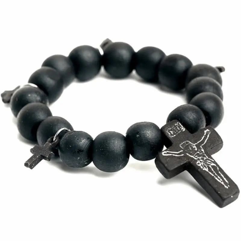SC Popular Vintage Wood Beaded Bracelet Trendy Resin Cross Bracelet Fashion Jesus Bracelet for Men Women