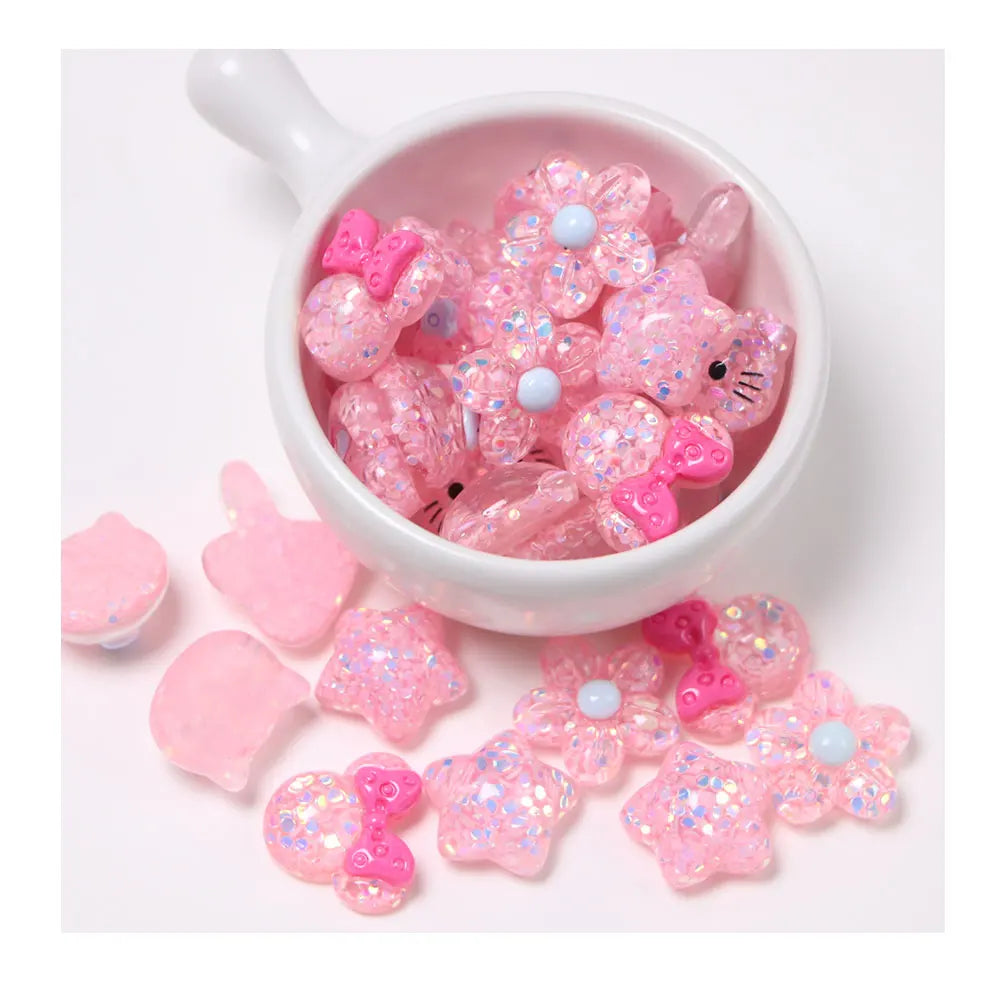 Resin Pink Style Flatback Charms Cartoon Rabbit Star Flower for Home DIY Decoration Mouse Head Cabochon Accessories