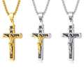 Religious Trendy Hip-hop Classic Retro Cross Gold Plated Stainless Steel Pendant Necklace Men's Engagement Wedding Party