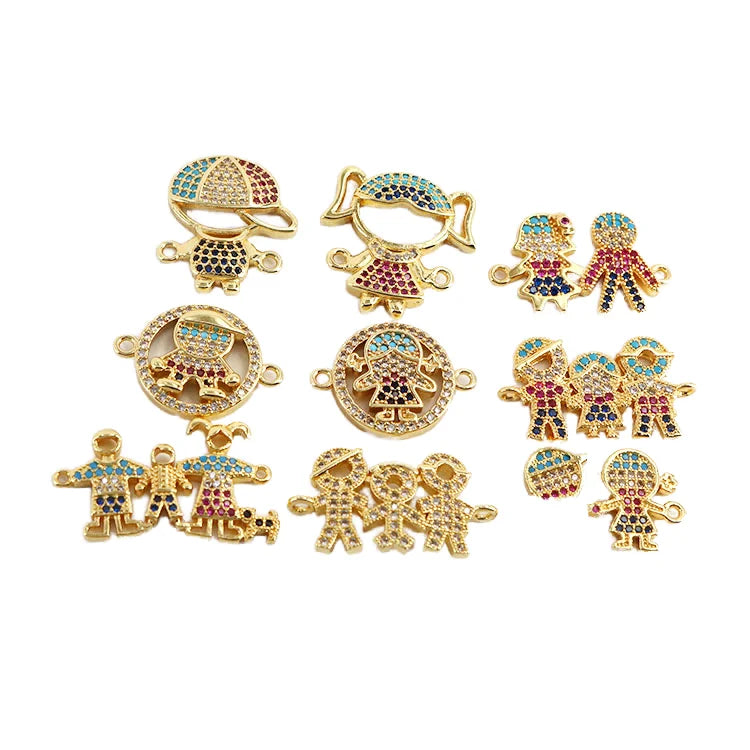 CZ8148 Fashion Kids Charms Connector for Bracelet Children Jewelry Accessories  Cubic Zircon Boy and Girl Connector Findings