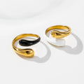 YF2809 High End Waterproof 18K PVD Gold Plated Black White Enamel Hug Open Rings Stainless Steel Jewelry Women Gift