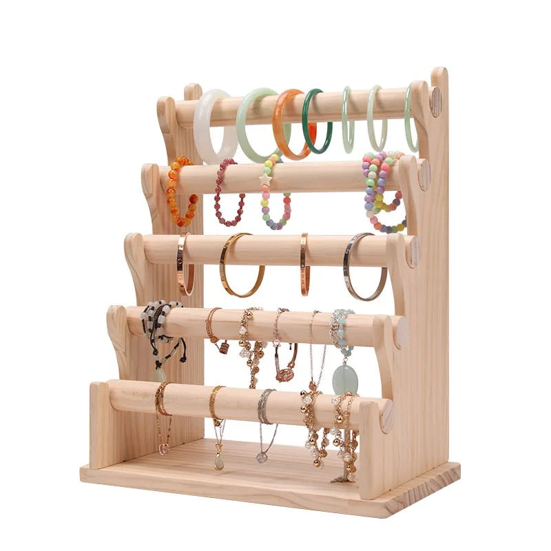 5-Tier Natural Wood Bracelets Watch Jewelry Holder Organization Hanger Jewelry Live Broadcast Props