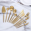 Thick Round Handle Custom Logo Matte Gold Flatware Stainless Steel Cutlery Set for Wedding