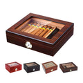 Cigar Humidor Luxury Tempered Glass Top Display Custom Packaging Wood Humidor Cigar Tobacco Case Box With Hygrometer