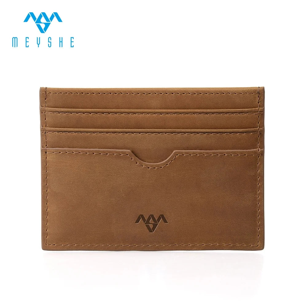 Luxury Small Business Crazy Horse Leather Wallet Pattern With Embossed Custom Logo Real Genuine Leather Credit Card Holder