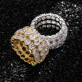 3 Row Solitaire Fashion Jewelry Rings Charm Brass Gold Plated Color CZ Cubic Zircon Iced Hip Hop Jewelry Wedding Rings for Men