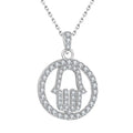 Wholesale OEM Customized Trendy Rhodium Plated Classic Women's White Cubic Zirconia 925 Sterling Silver Hamsa Hand Pendant