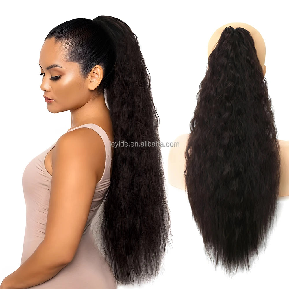 AliLeader 24" Natural Water Wave Kinky Curly Synthetic Ponytail Hair Extension Afro Puff Claw Style for Black Women