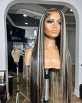 Silver Grey Blonde Highlights Wig Color Human Hair Lace Frontal 13X4 Straight Wig Transparent Lace Front Wigs for Women