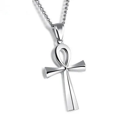 New Fashion Amulet Men Necklace Personalized Glaze Stainless Steel Necklace Electroplate Chain Ancient Egypt Cross Necklace