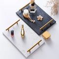 Wholesale 20x30x5cm Rectangle White Green Grey Black Marble Food Serving Storage Trays With Golden Handles Home Dishes Plates