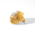 Ins Fashionable Stainless Steel 18K IP Gold Plated High Quality Oval Starfish Pearl Opening Adjustable Rings for Girls