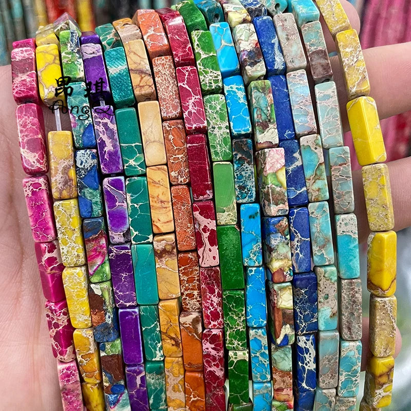 Colorful Imperial Jasper 4x13mm Square Natural Sea Sediment Jasper Rectangle Stone Beads for Jewelry Making