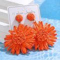 Summer New Hand-Woven Raffia Sunflower Drop Elegant Casual Vacation Fashion Trendy Geometric Stud for Wedding Gifts Mainly Alloy